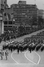 First Captain C. Robert Arvin and his Brigade Staff lead the Inauguration Parade for President Lyndon Johnson on January 20, 1965. Arvin leads Inauguration Parade 1965 4