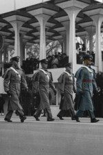 First Captain C. Robert Arvin and his Brigade Staff lead the Inauguration Parade for President Lyndon Johnson on January 20, 1965. Arvin leads LBJ Inauguration parade