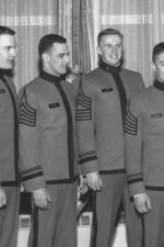 Captains Walsh, Arvin, Alger and Bucha sharing a light moment with senior officers at USMA 1964 Brigade Captains Relaxed