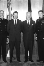 Ceremony at USMA Library Dedication 1964. L-R: Unknown, Midshipman, Cyrus Vance, Hon. Stephen Ailes, Midshipman, Brigade Commander C. Robert Arvin. West-Point-Library-Dedication